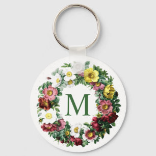 Vintage-Blumenkranz-Monogramm Schlüsselanhänger