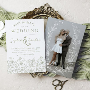 Vintage-Blumenkranz Sage Green Foto-Hochzeit Save The Date