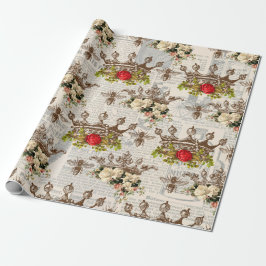 Vintage Blumenkronen mit Bienen Geschenkpapier