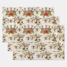 Vintage Blumenkronen mit Bienen Geschenkpapier Set