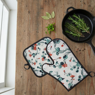Vintage Blumenküche Set - Besitzer & Backofen Mitt