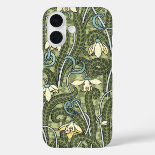 Vintage-Blumenkunst im Jugendstil Schneeglöckchen- iPhone 16 Hülle