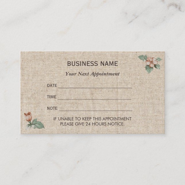 Vintage Blumenleinwand-Verabredungs-Erinnerung Terminkarte (Vorderseite)