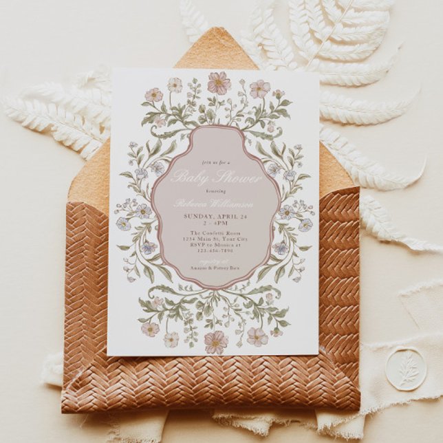 Vintage Blumenmädchen Kinderdusche Einladung (Preppy Vintage Floral Baby Shower Invite)
