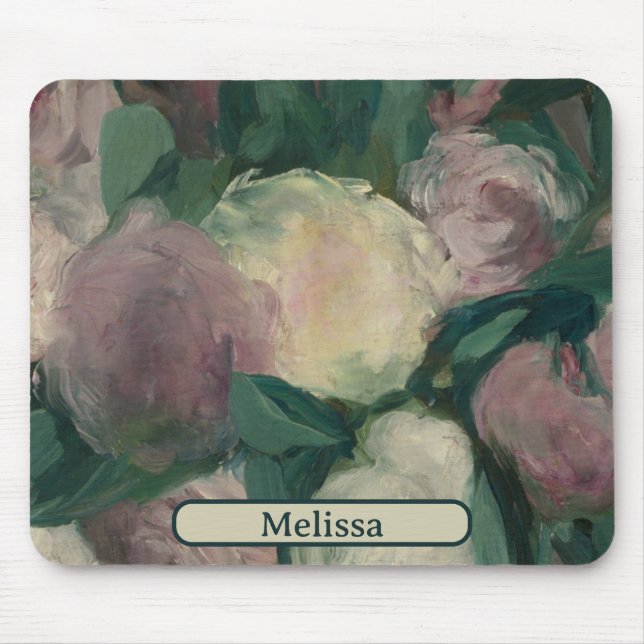 Vintage Blumenmanetmalerei von Peonies Ihr Name Mousepad (Vorne)