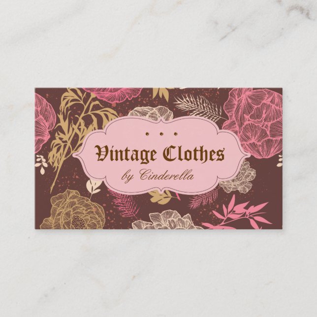 Vintage Blumenmode-Kleidungs-Rosa-Brown-Creme Visitenkarte (Vorderseite)