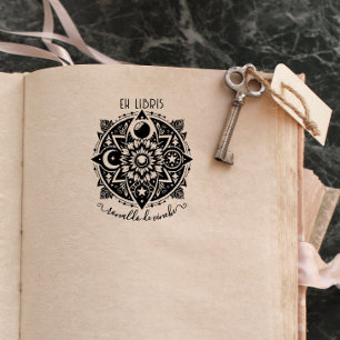 Vintage-Blumenmond & Sonnen-Exlibris Permastempel