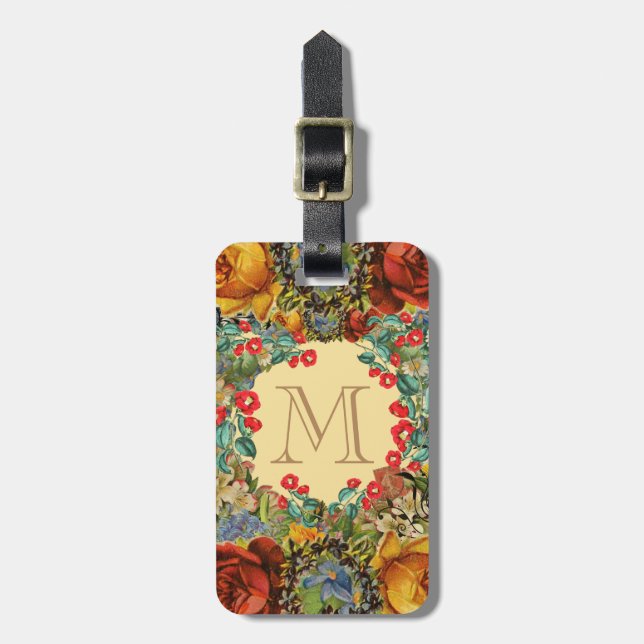 Vintage-Blumenmonogramm Gepäckanhänger (Vorderseite vertikal)
