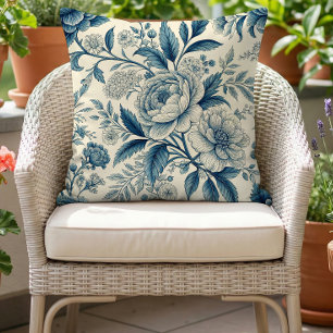 Vintage Blumenmuster Blau Creme Kissen
