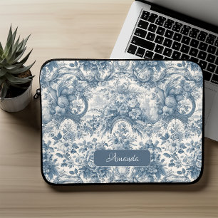 Vintage Blumenmuster Blau Toile de Jouy Monogramm Laptopschutzhülle