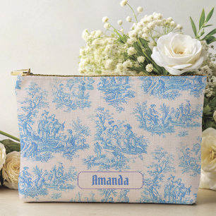 Vintage Blumenmuster blau Türkis Toile Jouy Monogr Zubehörtasche