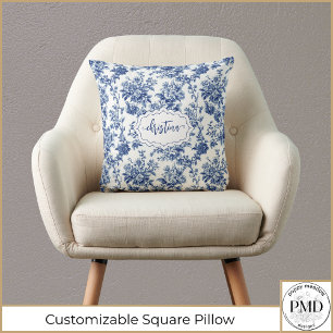 Vintage Blumenmuster Blau Weiße Personalisiert Kissen