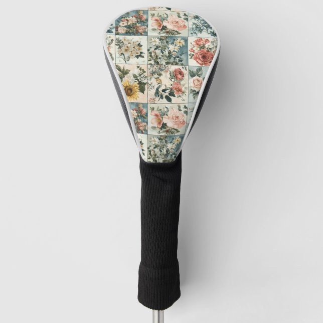 Vintage Blumenmuster-Design Golf Headcover (Vorderseite)