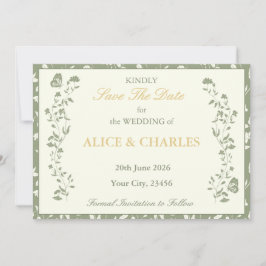 Vintage Blumenmuster-Grün-Save the Date Save The Date