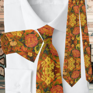 Vintage-Blumenmuster in verbranntem Orange Krawatte