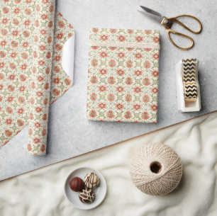 Vintage Blumenmuster in warmem Rot, Korallenrot Geschenkpapier