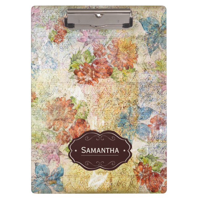 Vintage Blumenmuster mit distressed-Effekt persona Klemmbrett (Vorderseite)
