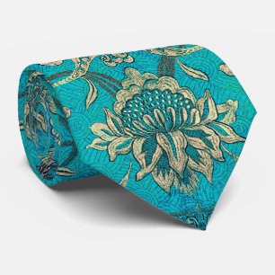 Vintage-Blumenmuster mit falschem Gold und Blau-Tü Krawatte