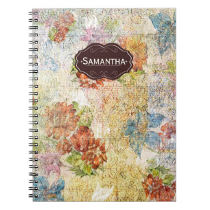Vintage-Blumenmuster mit Gebrauchsspuren personali Notizblock