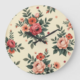 Vintage Blumenmuster mit klassischer Eleganz Große Wanduhr