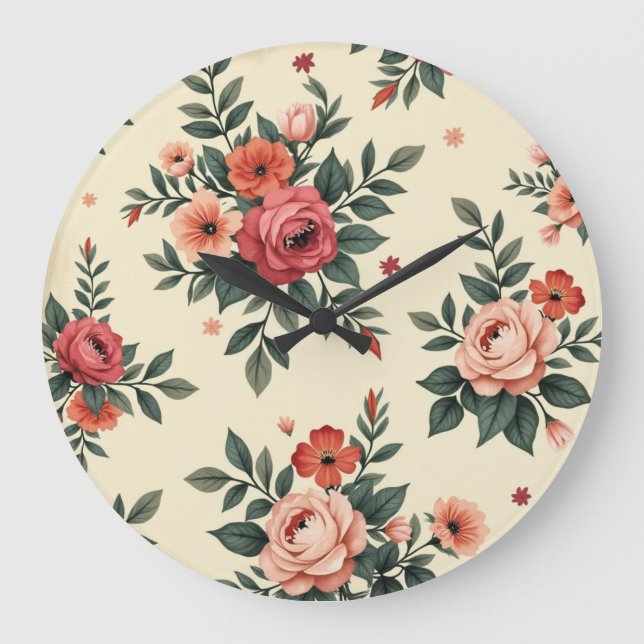 Vintage Blumenmuster mit klassischer Eleganz Große Wanduhr (Vorderseite)