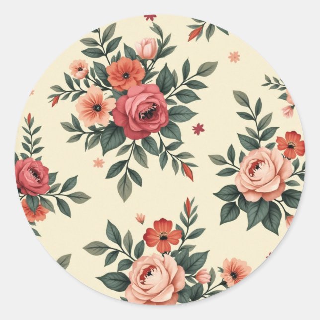 Vintage Blumenmuster mit klassischer Eleganz Runder Aufkleber (Vorderseite)