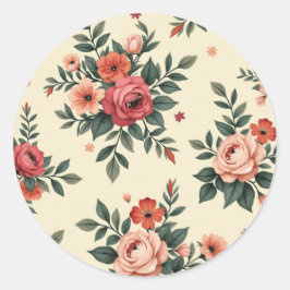 Vintage Blumenmuster mit klassischer Eleganz Runder Aufkleber