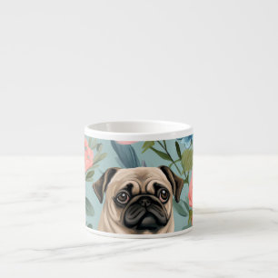 Vintage-Blumenmuster mit Mops-Motiv Hübscher botan Espressotasse