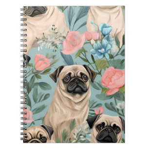 Vintage-Blumenmuster mit Mops-Motiv Hübscher botan Notizblock