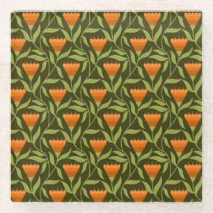 Vintage Blumenmuster mit orangen Tulpen Glasuntersetzer