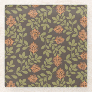 Vintage Blumenmuster mit orangen Tulpen Glasuntersetzer