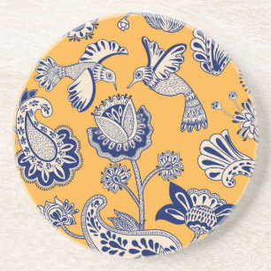 Vintage-Blumenmuster mit Paisley und Vögeln Getränkeuntersetzer