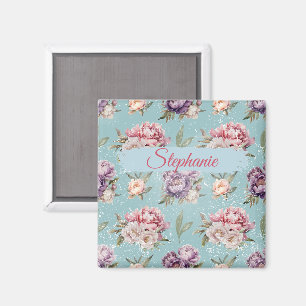 Vintage Blumenmuster mit personalisierter Pfingstr Magnet