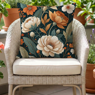 Vintage Blumenmuster Orange Elfenbein Dunkel Kissen