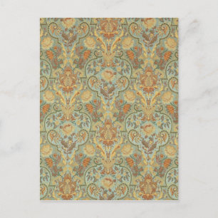 Vintage-Blumenmuster Paisley Cyan Grün Gelb Postkarte