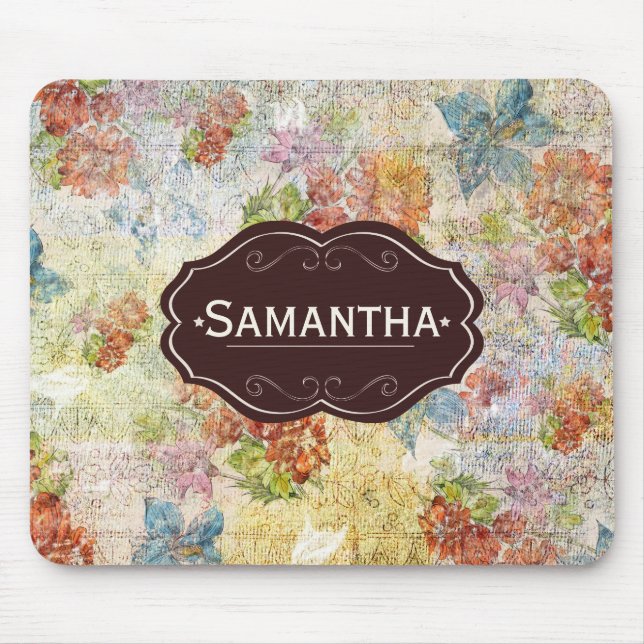 Vintage-Blumenmuster personalisiert mit distressed Mousepad (Vorne)