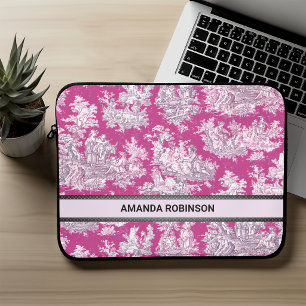 Vintage Blumenmuster rosa magenta Toile de Jouy Mo Laptopschutzhülle