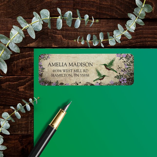 Vintage-Blumenmuster-Rücksende-Adressaufkleber (Vintage Floral Rustic Hummingbirds Return Address Label)