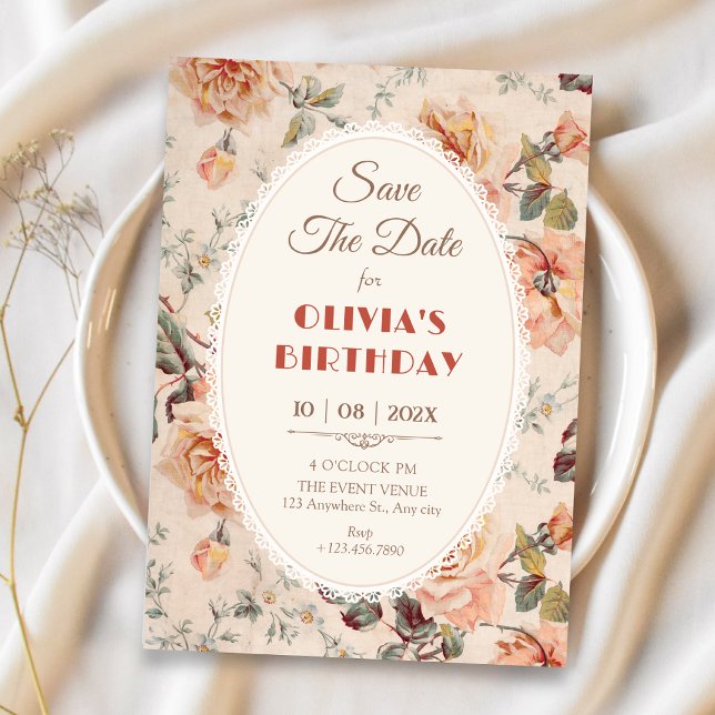 Vintage Blumenmuster  Save The Date (Von Creator hochgeladen)