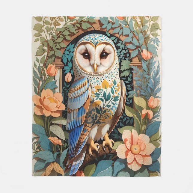 Vintage-Blumenmuster-Schleiereule Fleecedecke (Vorderseite)
