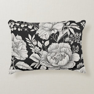 Vintage Blumenmuster Schwarz und Weiß Klassiker Dekokissen