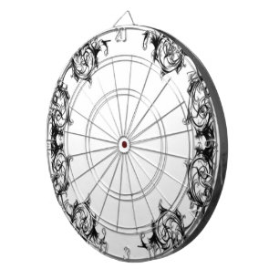 VINTAGE BLUMENMUSTER SCHWARZ-WEIß DAMAST DARTSCHEIBE