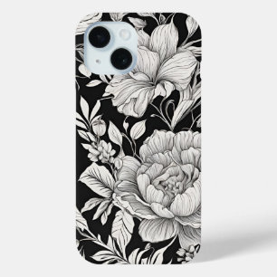 Vintage Blumenmuster Schwarz-Weiß Klassiker Case-Mate iPhone Hülle