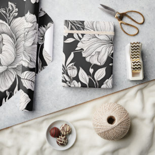 Vintage Blumenmuster Schwarz-Weiß-Klassiker Geschenkpapier