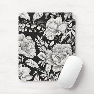 Vintage Blumenmuster Schwarz-Weiß Klassiker Mousepad