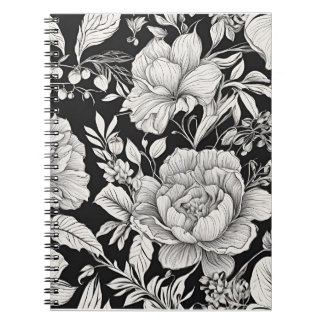 Vintage Blumenmuster Schwarz-Weiß Klassiker Notizblock