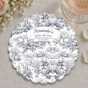 Vintage Blumenmuster schwarze Toile de Jouy Monogr Untersetzer