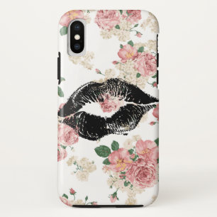 Vintage Blumenmuster Schwarzer Lippenstift Kuss Case-Mate iPhone Hülle