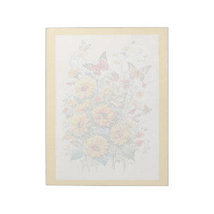 Vintage Blumenmuster Sonnenblume & Schmetterlinge Notizblock