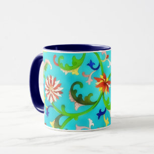 Vintage-Blumenmuster-Teal-Kunst-Mug-Tasse Tasse